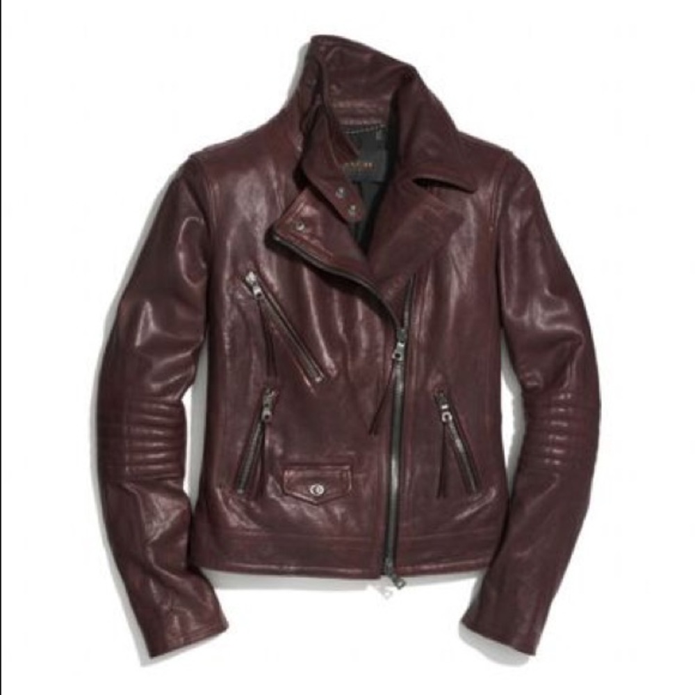 COACH Slim Moto Leather Jacket in Oxblood XS